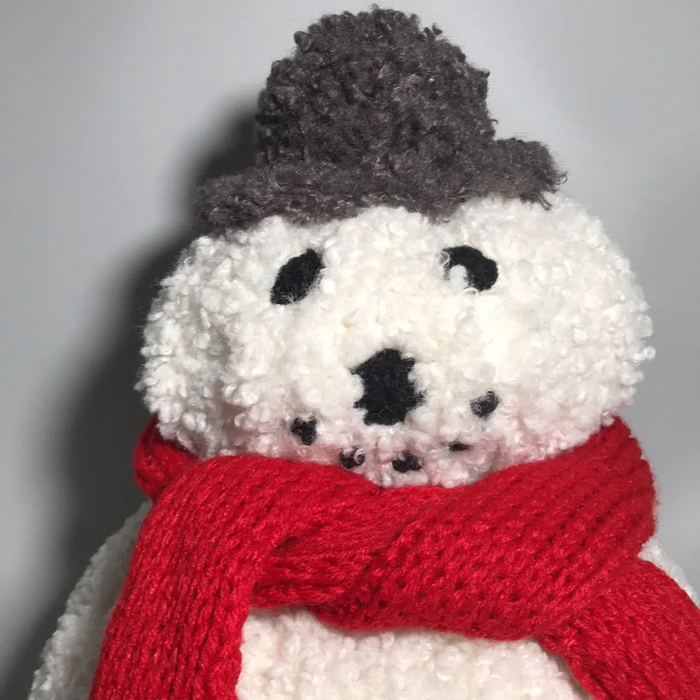 Pottery Barn Archie The Snowman Faux Fur Pillow with Red Scarf 13” Tall
